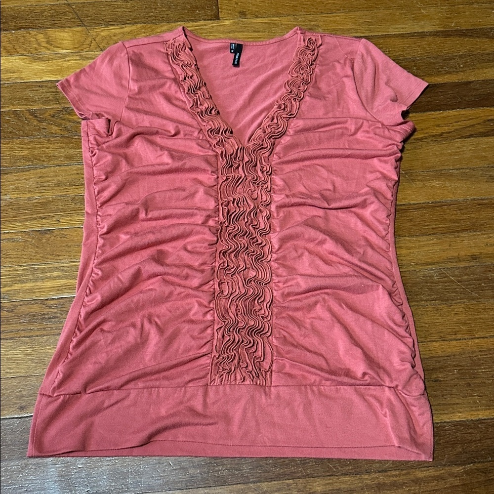 Maurices V-Neck Pink Blouse, Ruched, Sz XL